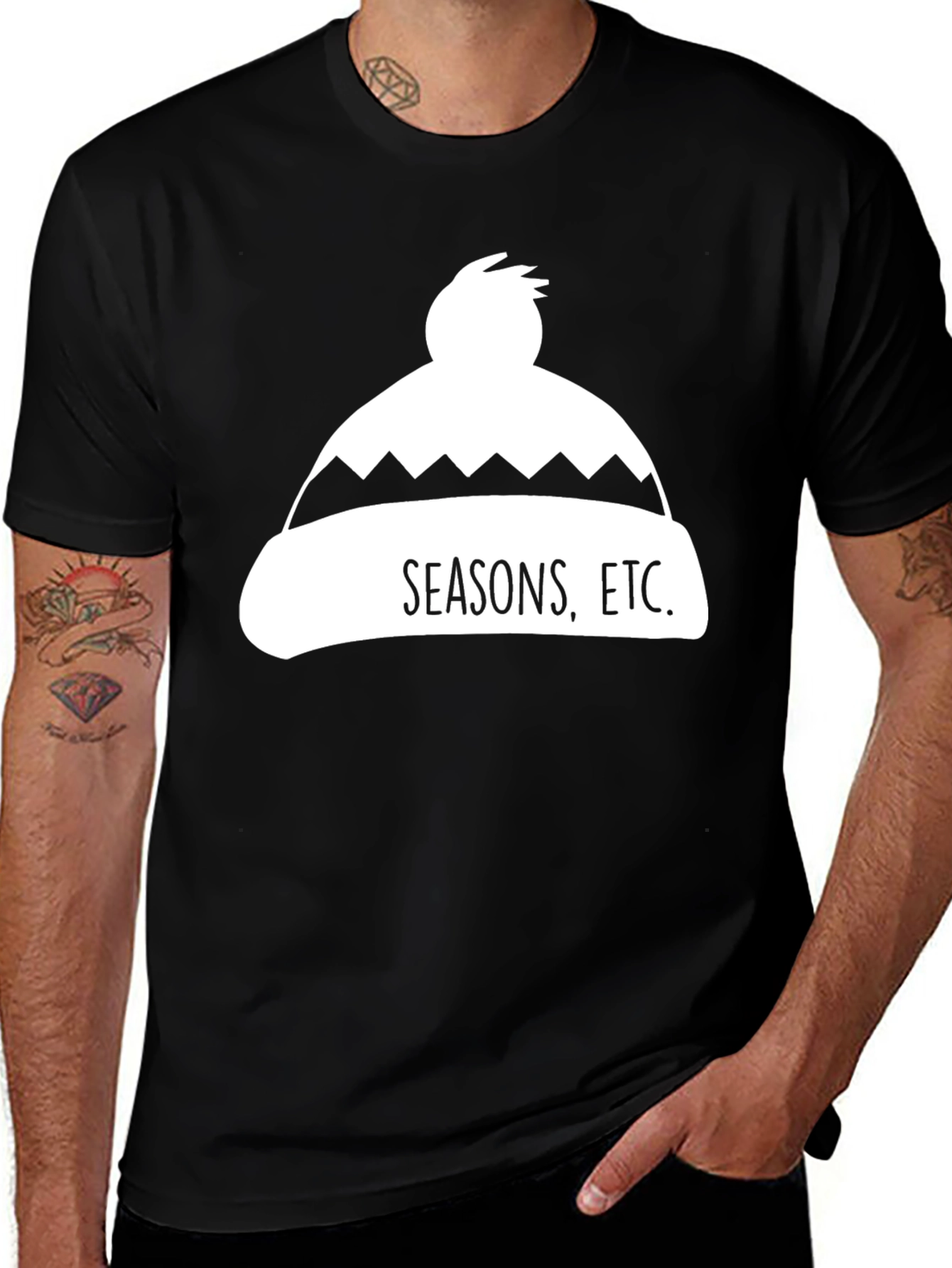Seasons Etc. Winter Hat Graphic Tee - Black Cotton Blend