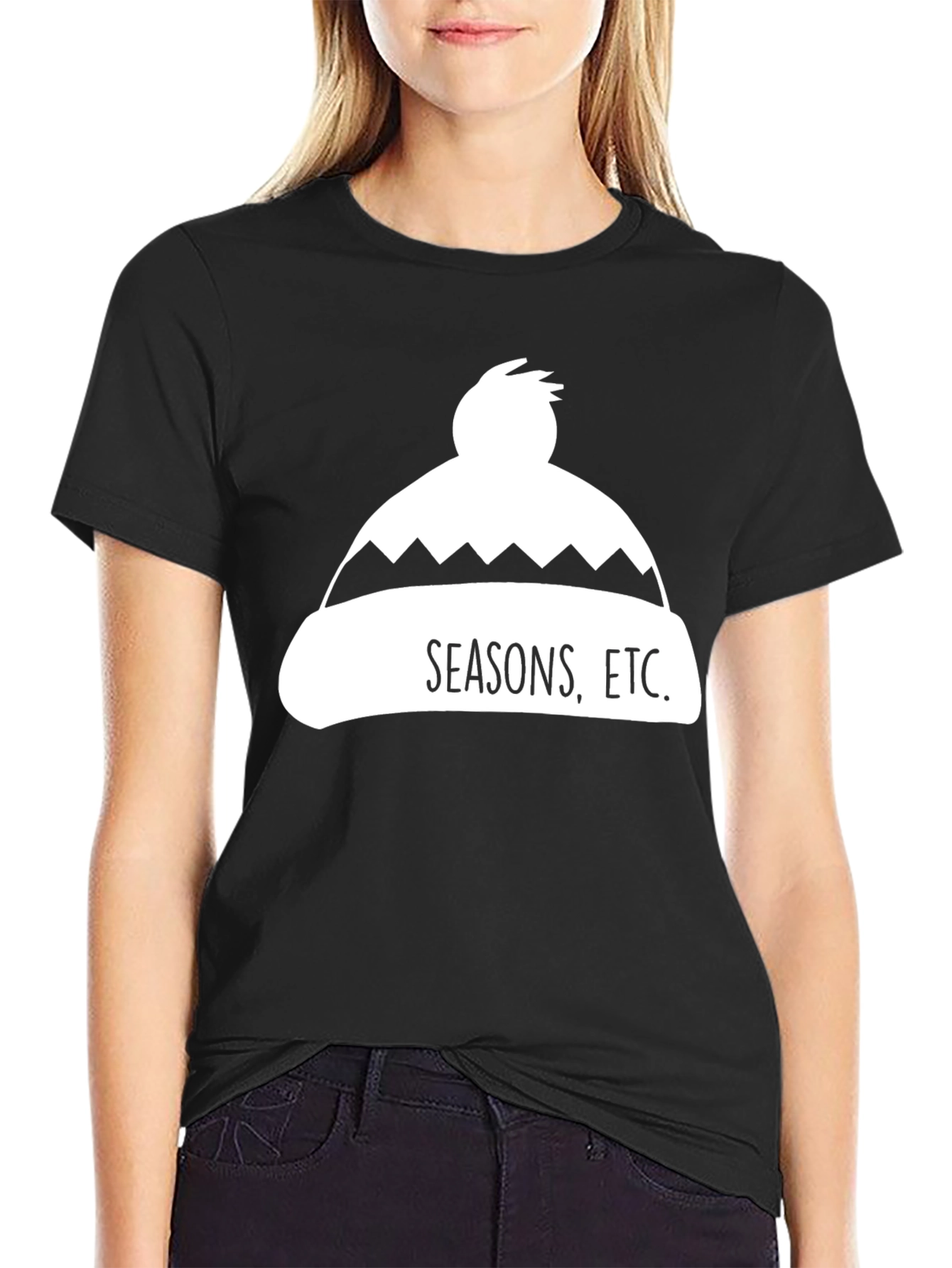 Seasons Etc. Winter Hat Graphic Tee - Black Cotton Blend