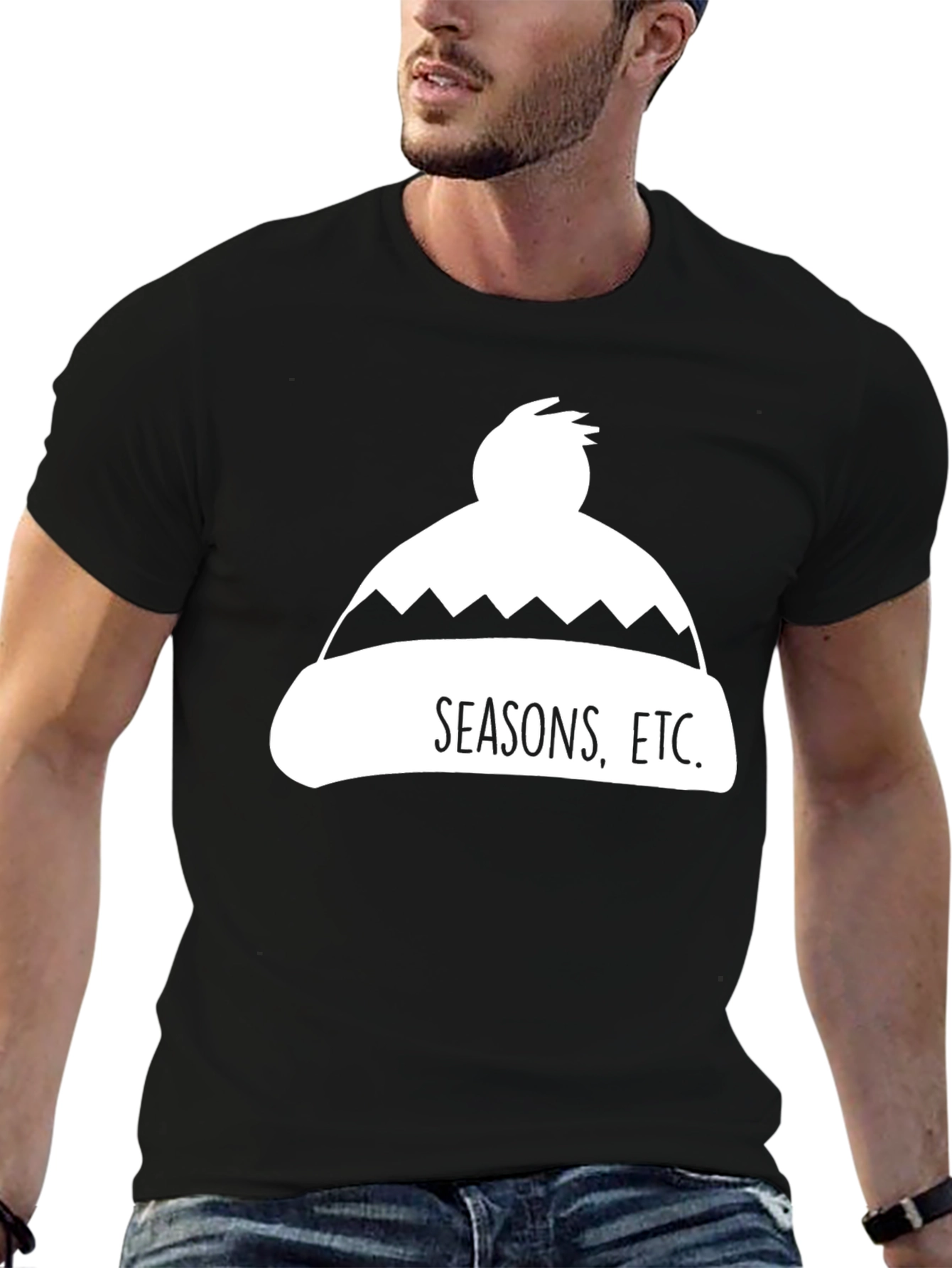 Seasons Etc. Winter Hat Graphic Tee - Black Cotton Blend
