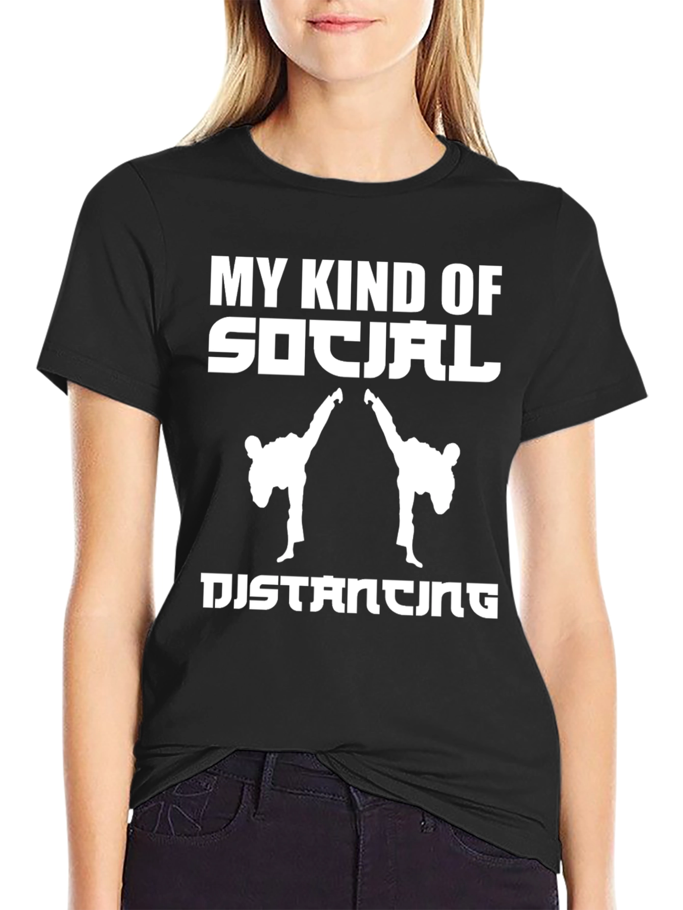 Social Distancing Martial Arts Black T-Shirt
