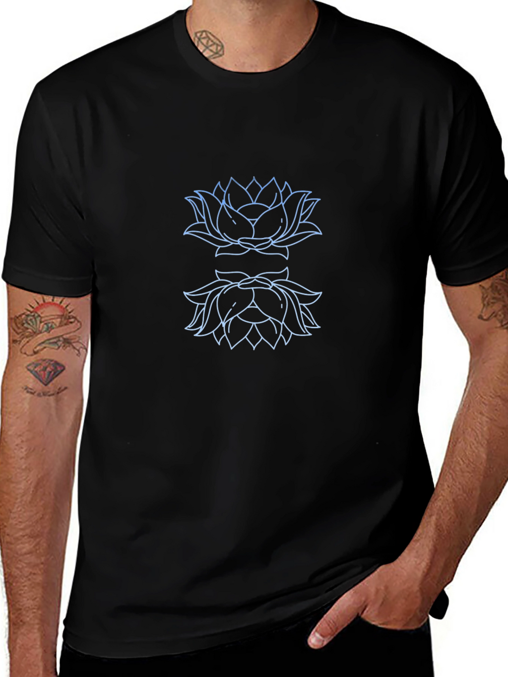 Lotus Outline Graphic Black T-Shirt