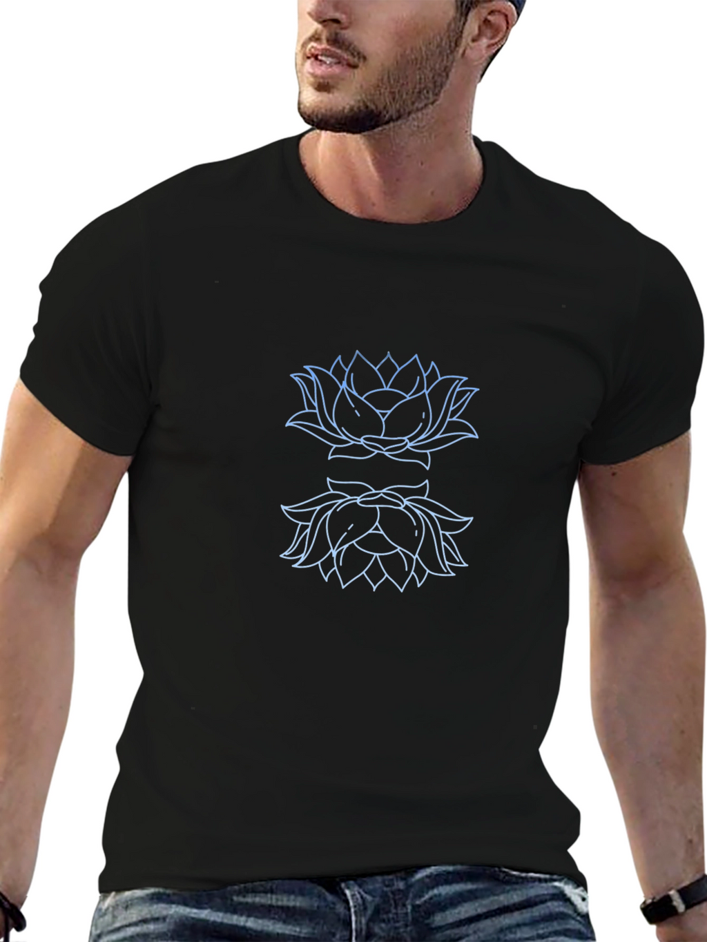 Lotus Outline Graphic Black T-Shirt
