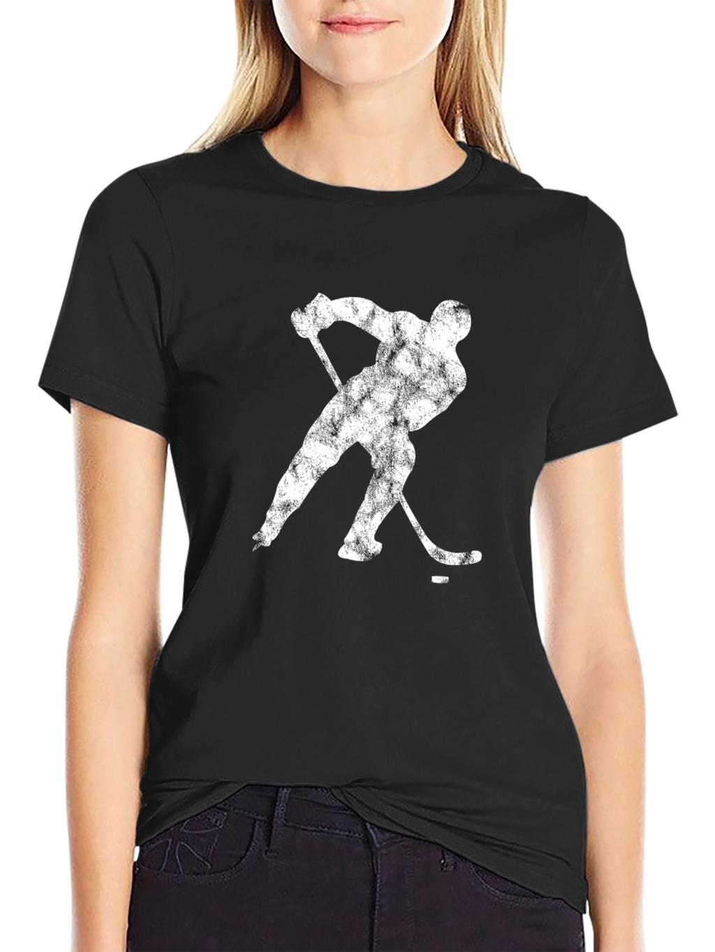 Hockey Player Graphic Tee - Black Cotton Casual T-Shirt