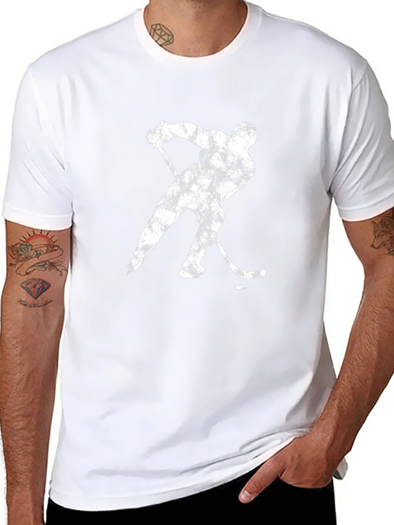Hockey Player Graphic Tee - Black Cotton Casual T-Shirt
