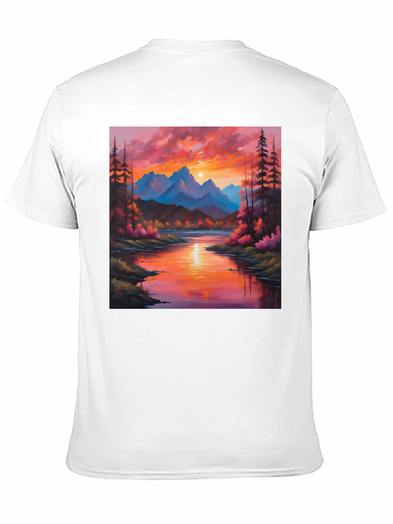 Sunset Mountain River Painting Graphic Tee