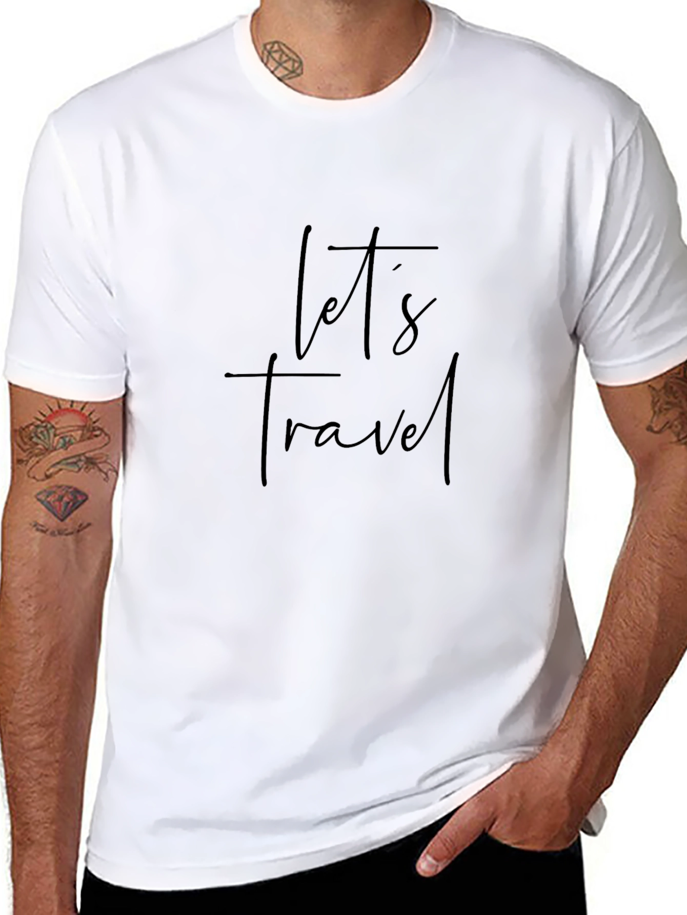 Lets Travel Graphic Print Black Crew Neck T-Shirt