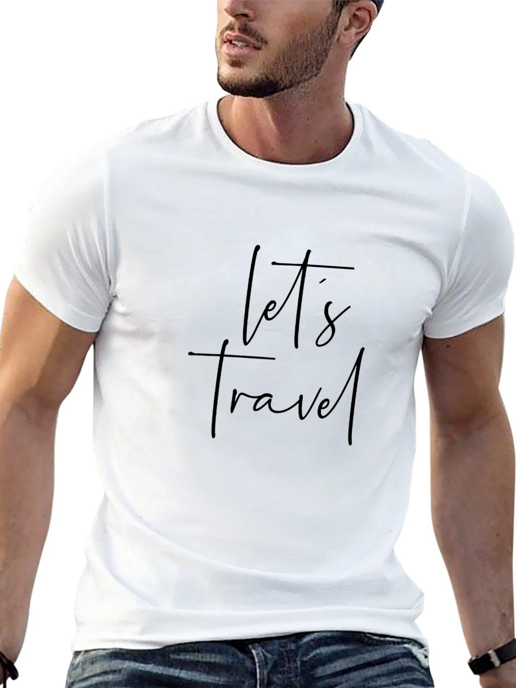 Lets Travel Graphic Print Black Crew Neck T-Shirt