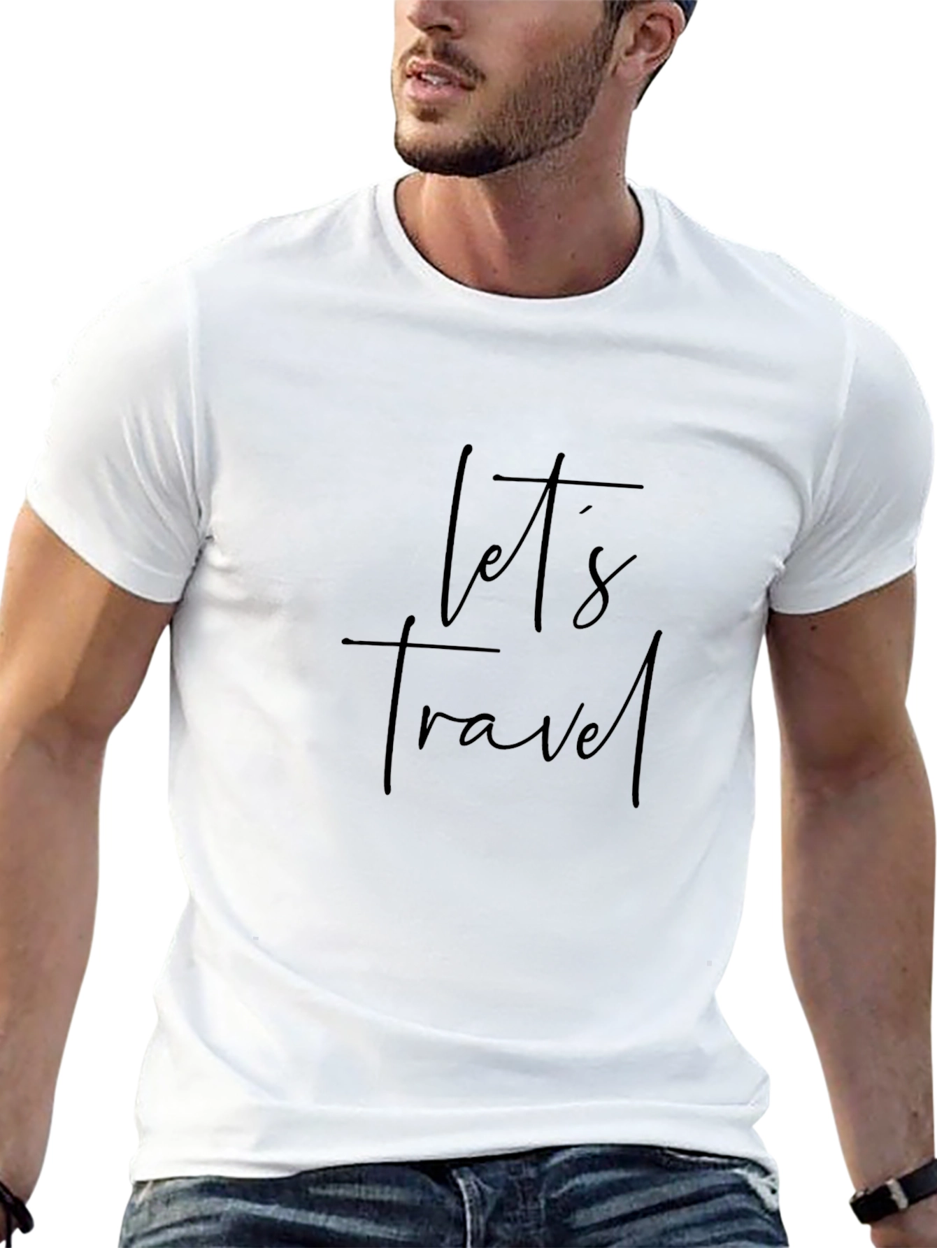 Lets Travel Graphic Print Black Crew Neck T-Shirt