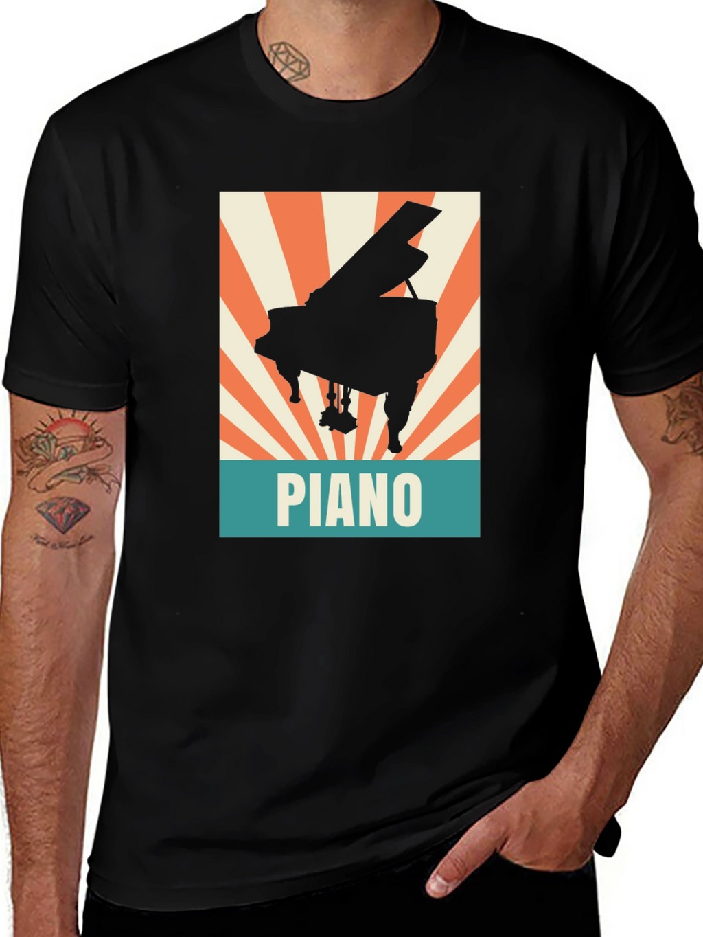 Piano Graphic Tee - Retro Style Music Lover Shirt