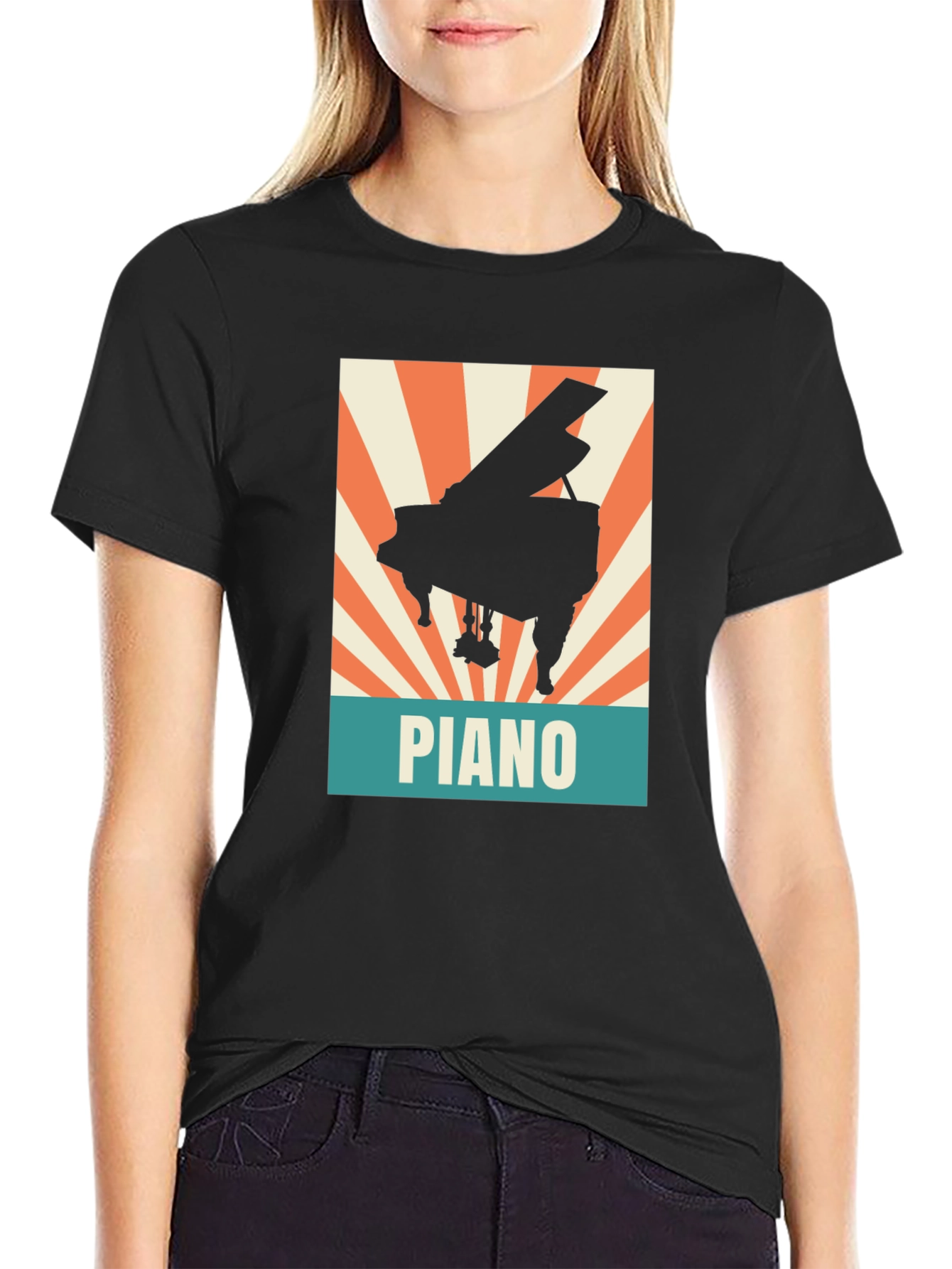 Piano Graphic Tee - Retro Style Music Lover Shirt