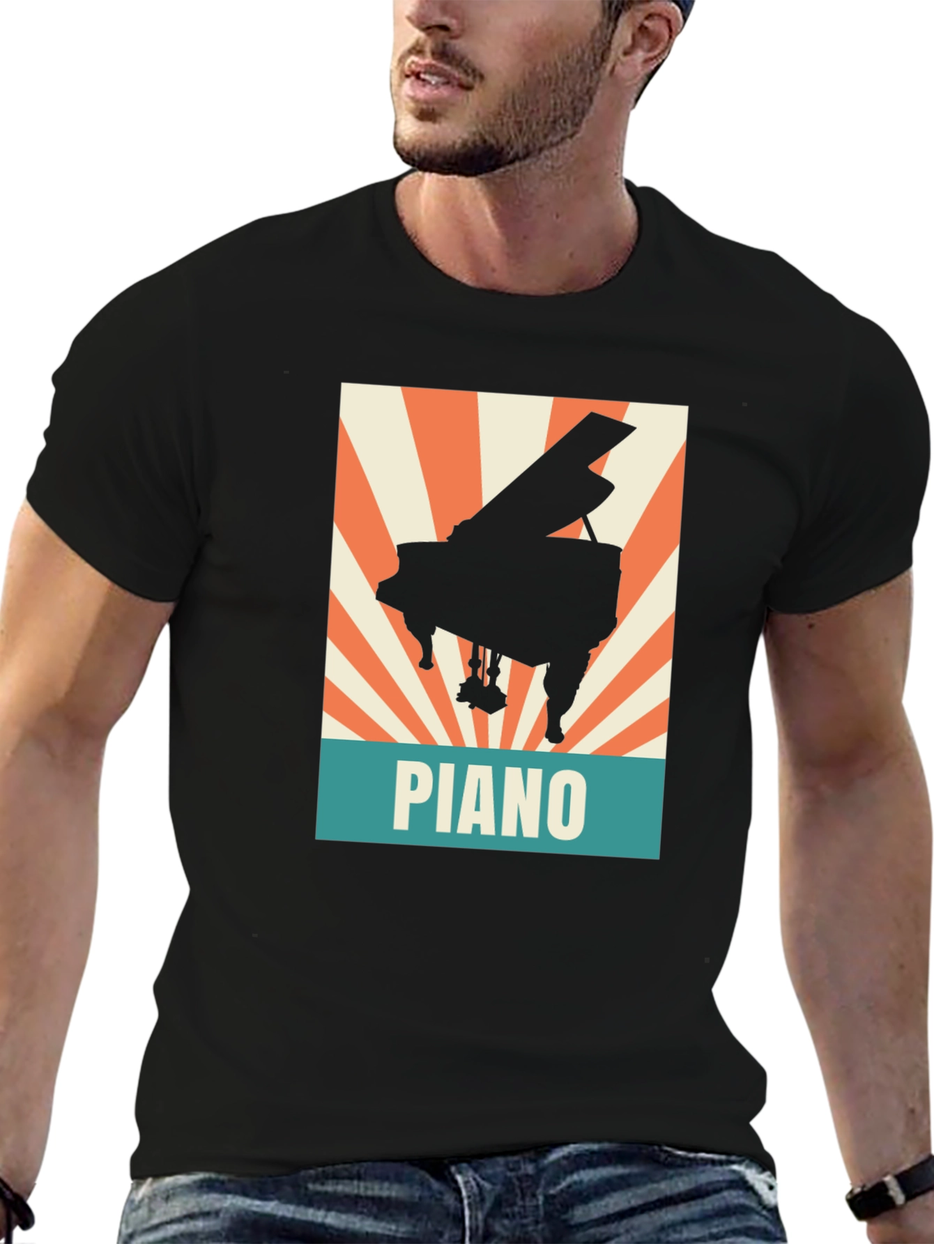 Piano Graphic Tee - Retro Style Music Lover Shirt