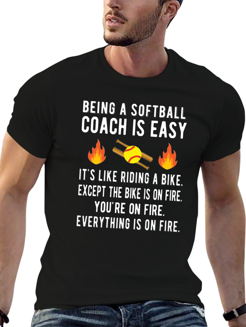 Softball Coach On Fire T-Shirt - Funny Coaching Tee