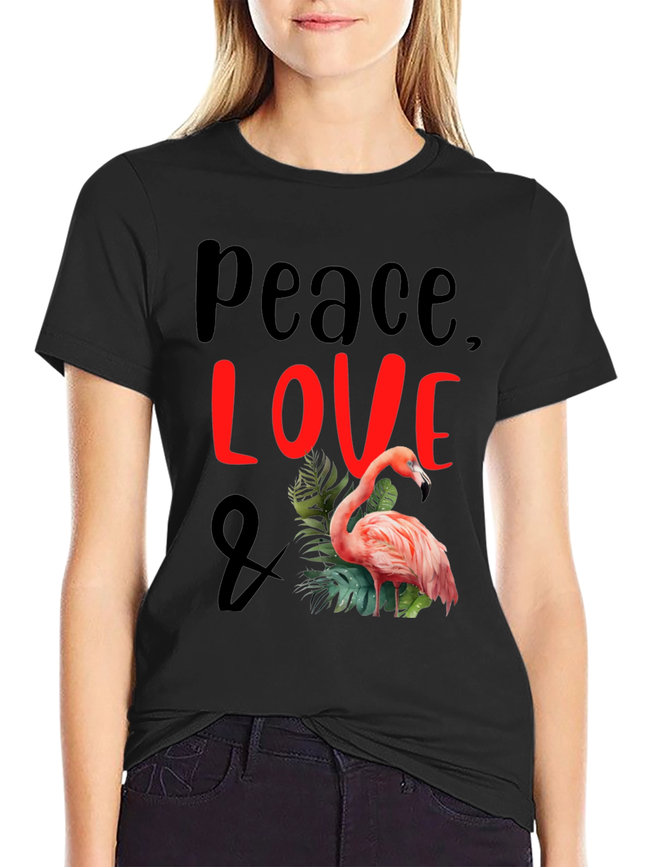 Peace Love Flamingo Graphic T-Shirt