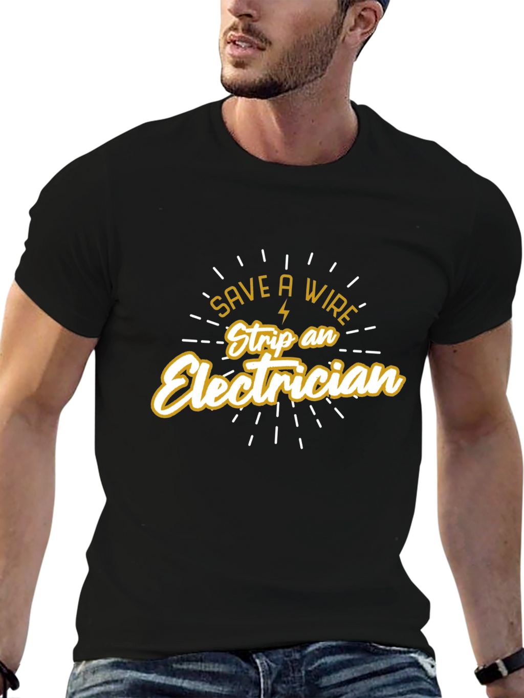 Save a Wire Strip an Electrician Black T-Shirt