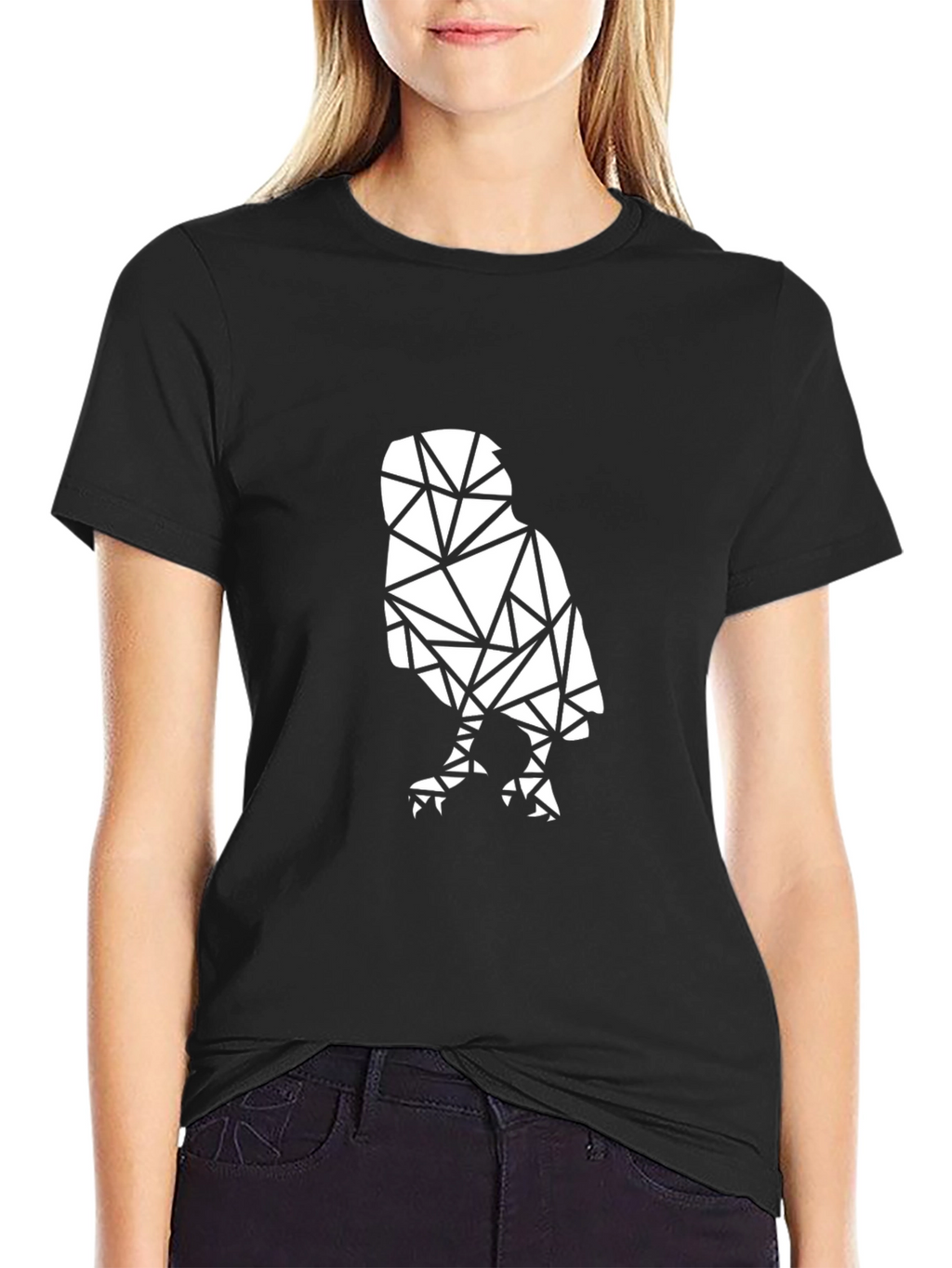 Geometric Owl Graphic Tee - Stylish Black Cotton Shirt
