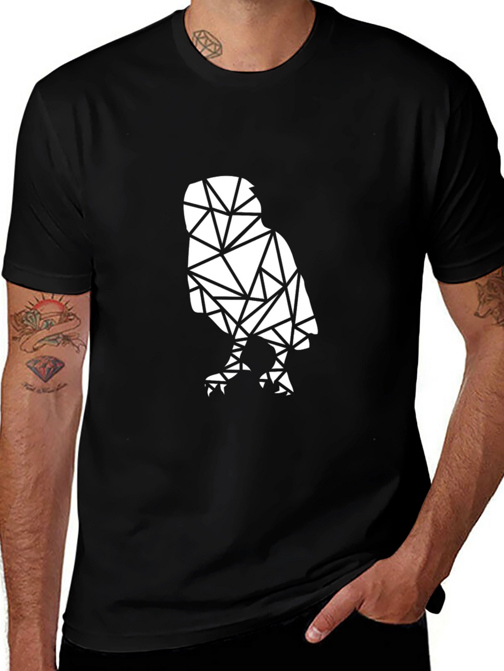 Geometric Owl Graphic Tee - Stylish Black Cotton Shirt