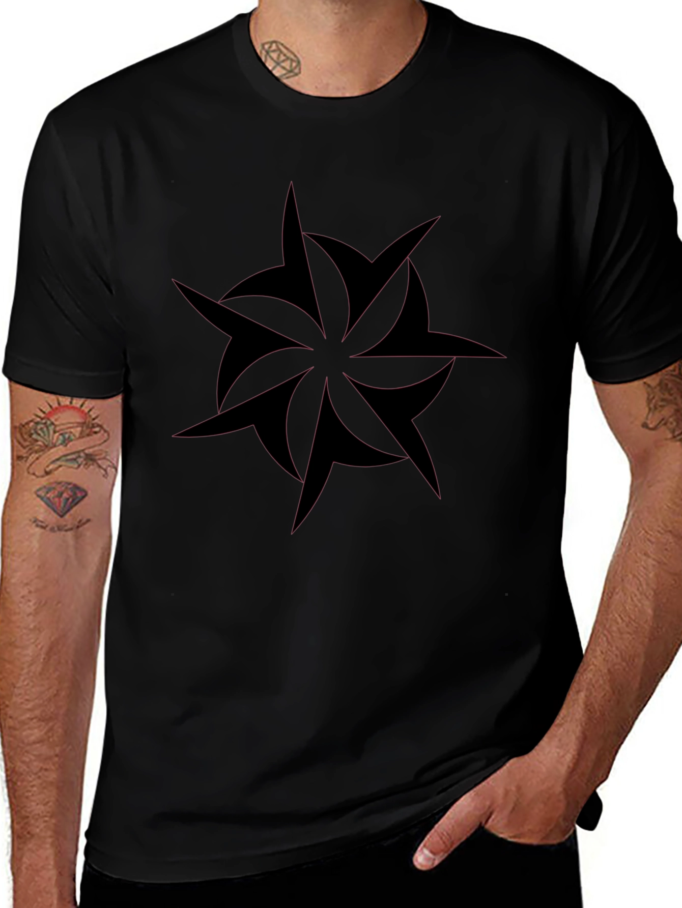 Edgy Black T-Shirt with Abstract Star Design