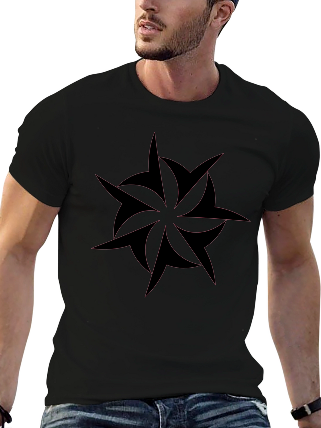 Edgy Black T-Shirt with Abstract Star Design