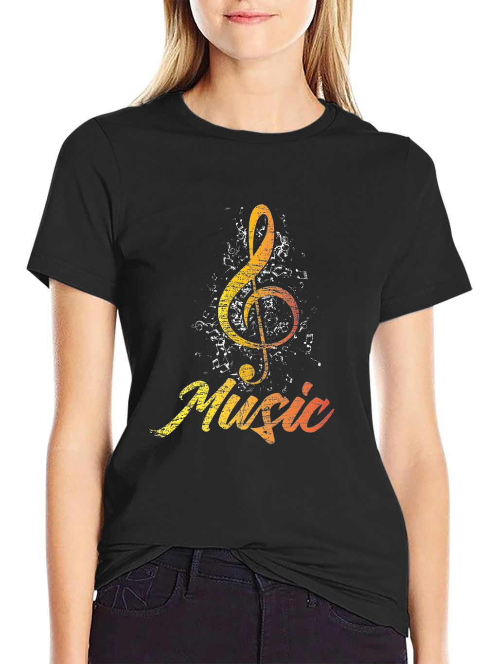 Music Treble Clef Graphic Tee - Black Cotton Shirt
