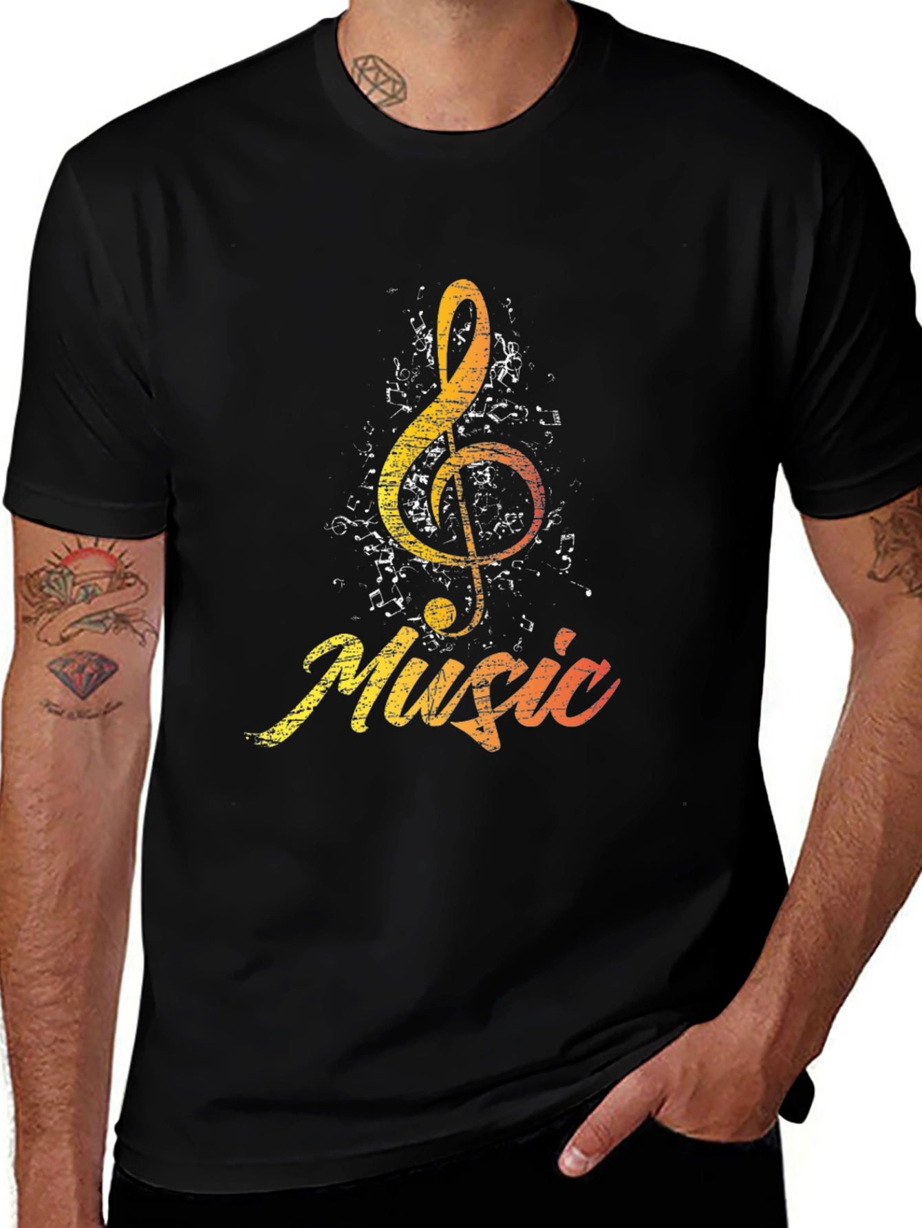 Music Treble Clef Graphic Tee - Black Cotton Shirt