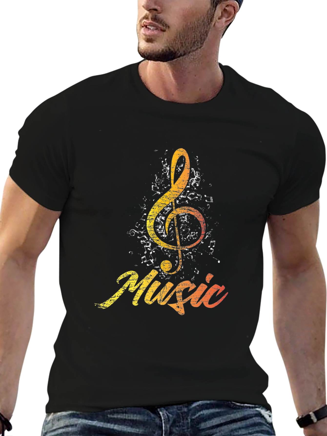Music Treble Clef Graphic Tee - Black Cotton Shirt