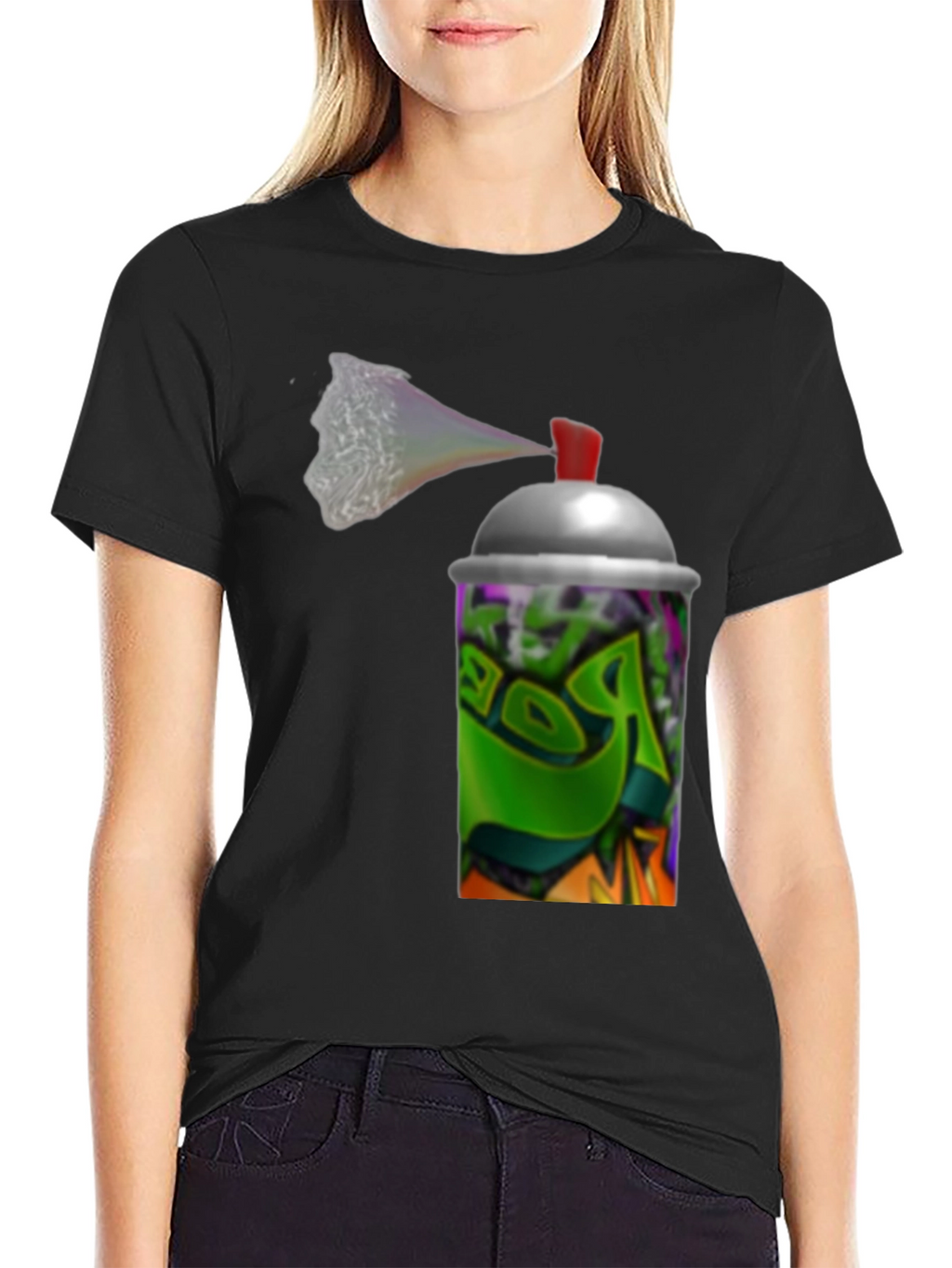 Graffiti Spray Can Graphic Black T-Shirt