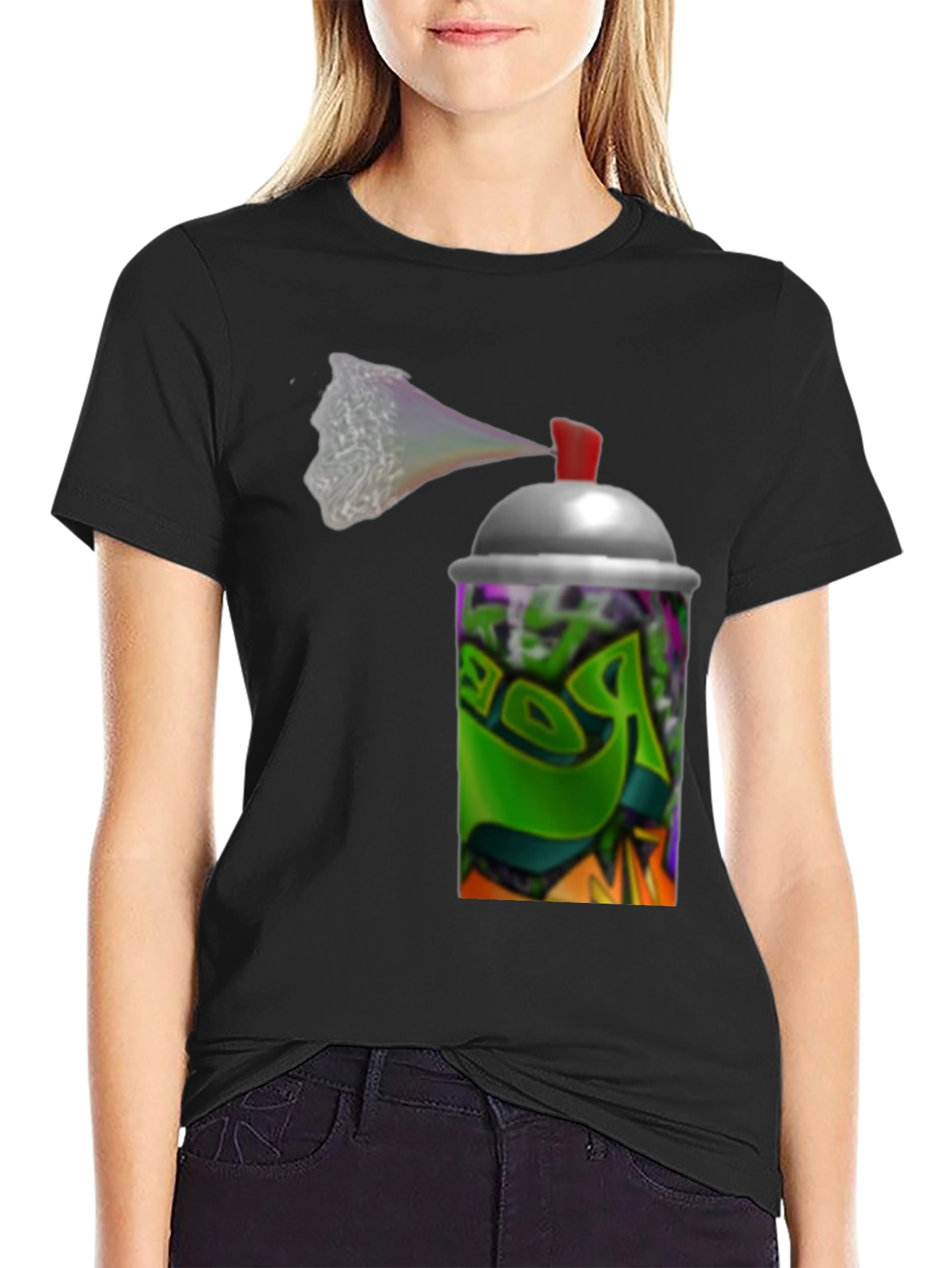 Graffiti Spray Can Graphic Black T-Shirt