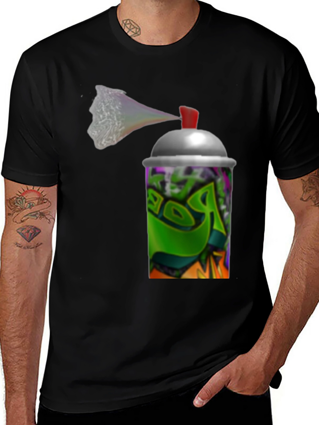 Graffiti Spray Can Graphic Black T-Shirt