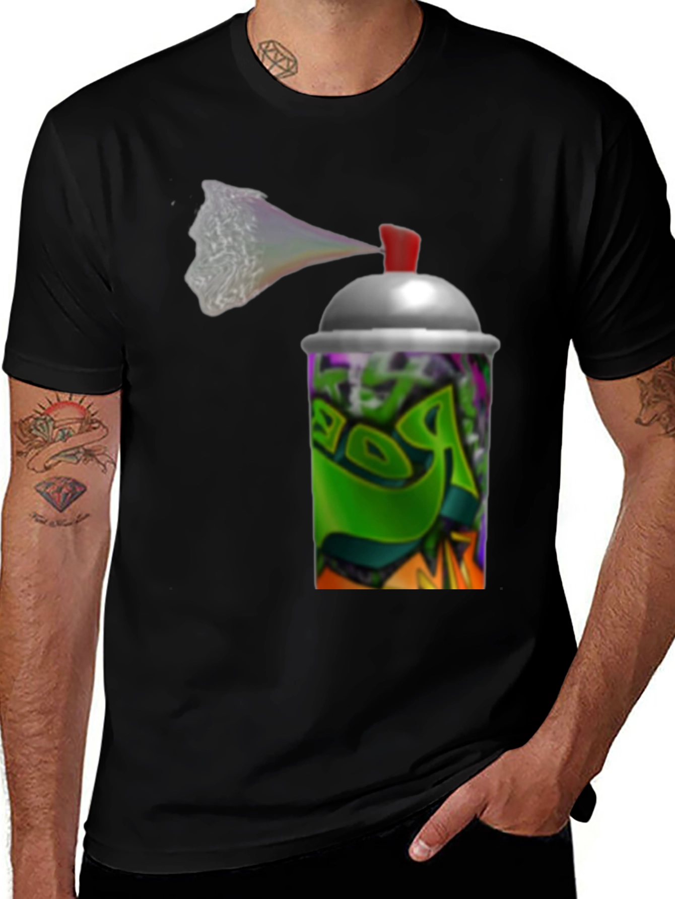 Graffiti Spray Can Graphic Black T-Shirt