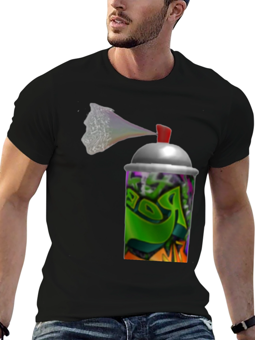 Graffiti Spray Can Graphic Black T-Shirt