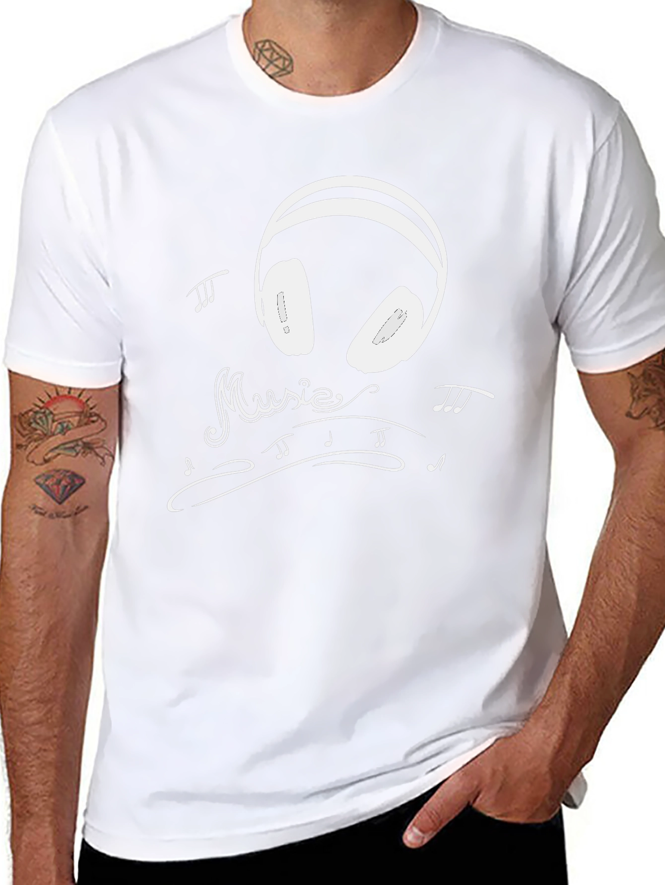Music Lovers Black T-Shirt with Headphone Design