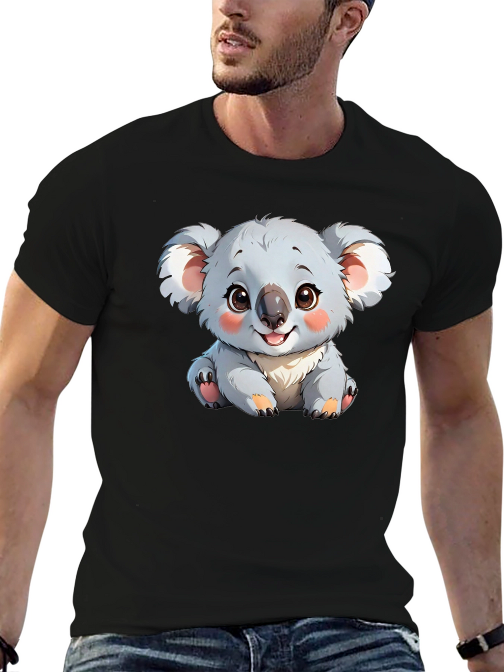 Cute Koala Bear Graphic T-Shirt - Black