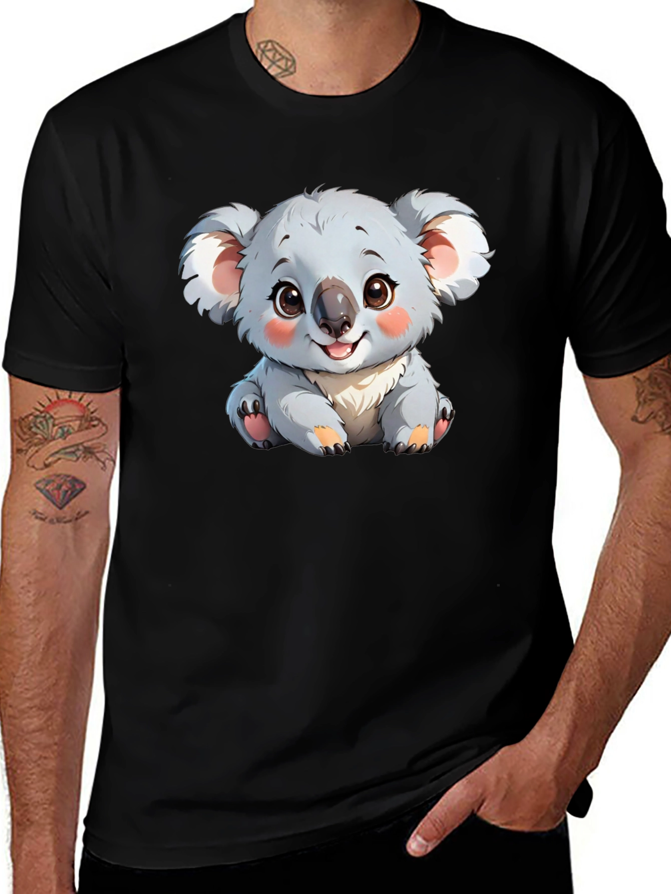 Cute Koala Bear Graphic T-Shirt - Black