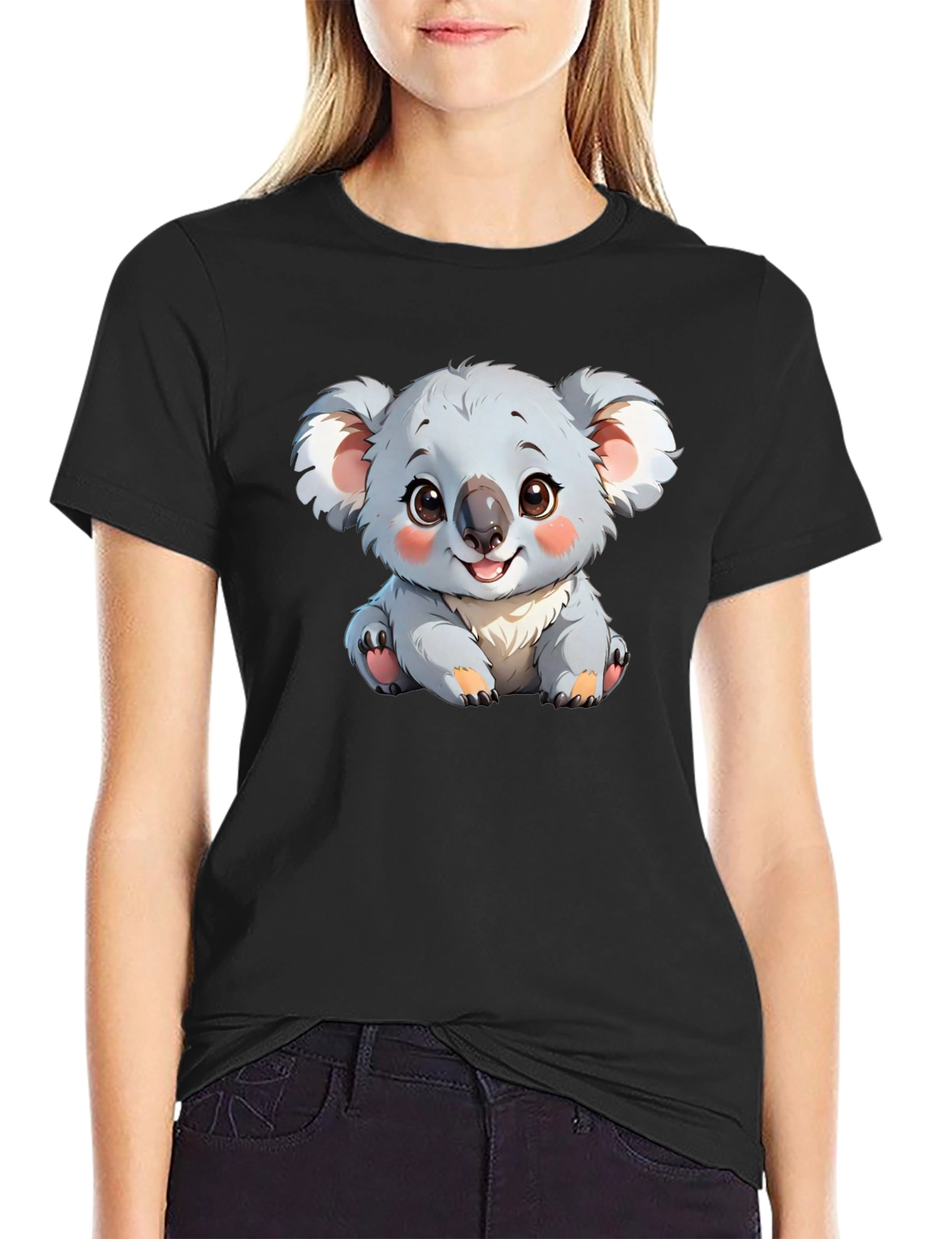 Cute Koala Bear Graphic T-Shirt - Black