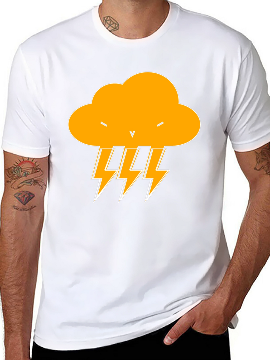 Black T-Shirt with Lightning Cloud Design