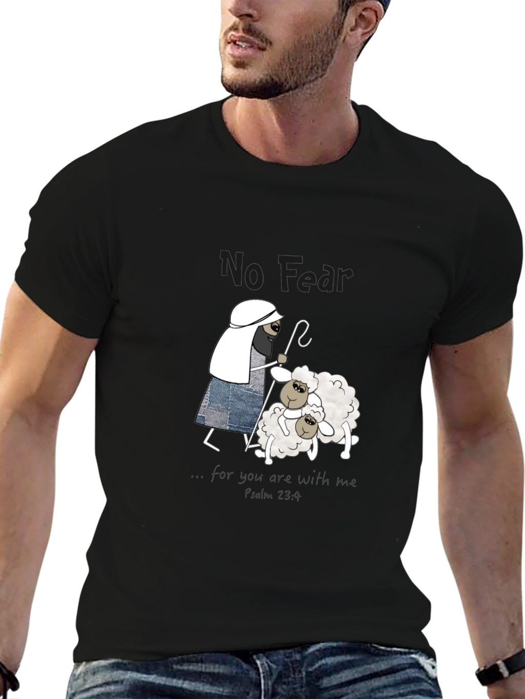 No Fear Christian T-Shirt Shepherd with Sheep