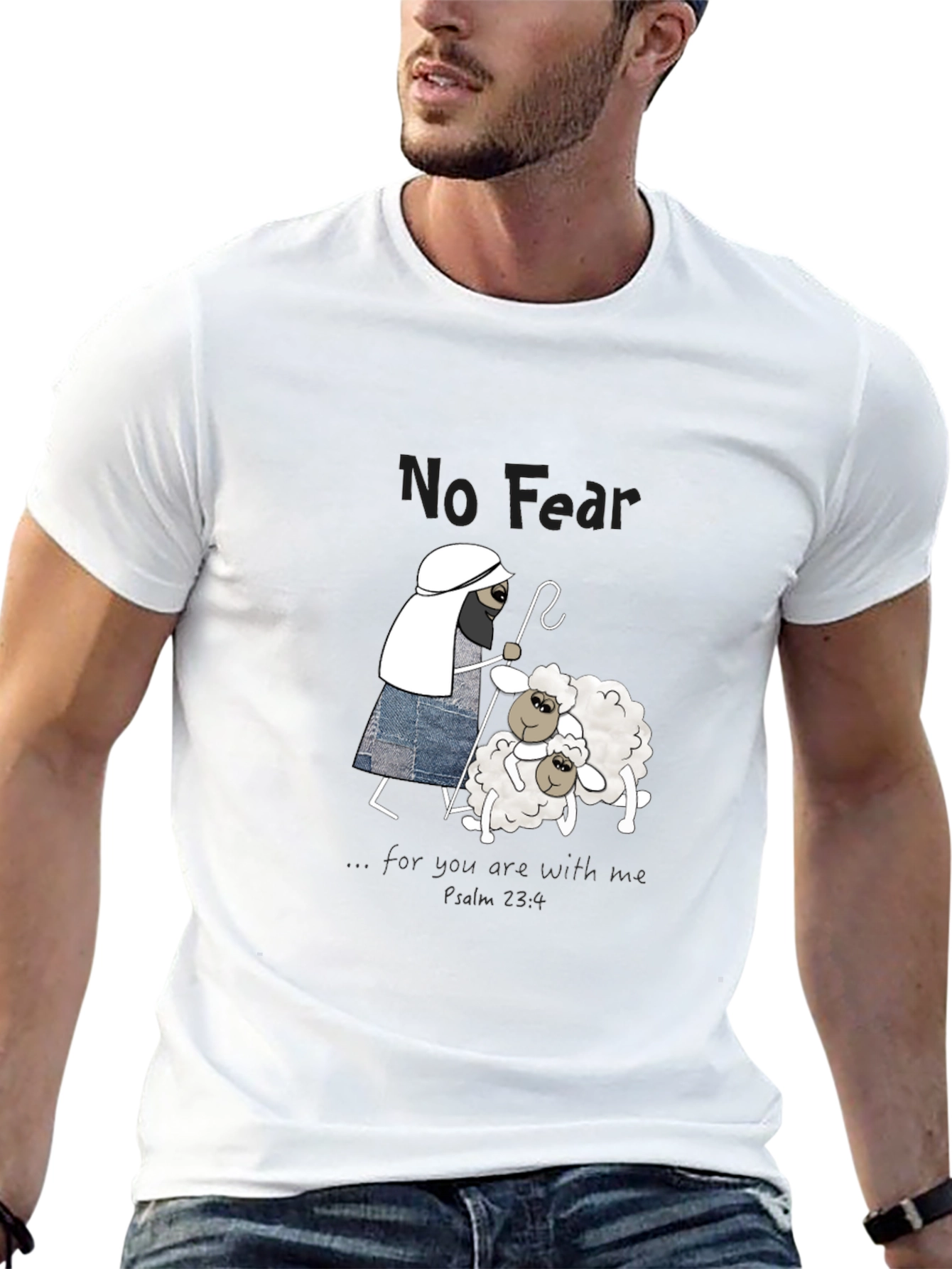 No Fear Christian T-Shirt Shepherd with Sheep