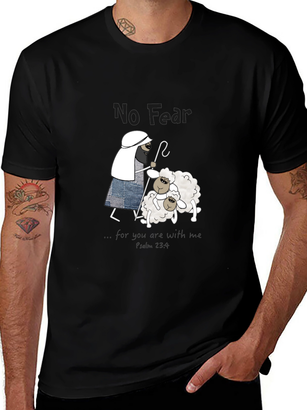 No Fear Christian T-Shirt Shepherd with Sheep