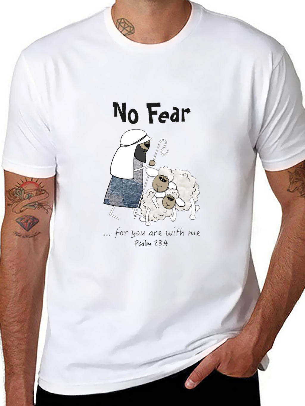 No Fear Christian T-Shirt Shepherd with Sheep