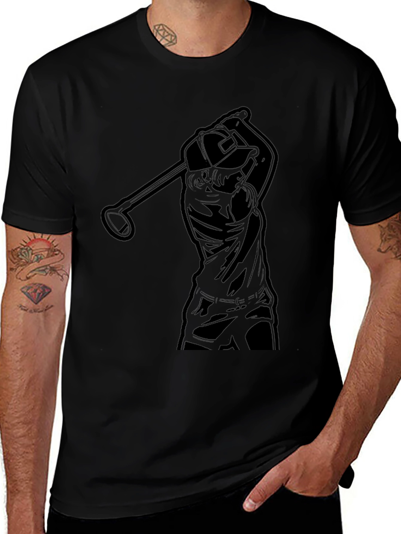 Golfer Silhouette Graphic Tee - Black Cotton