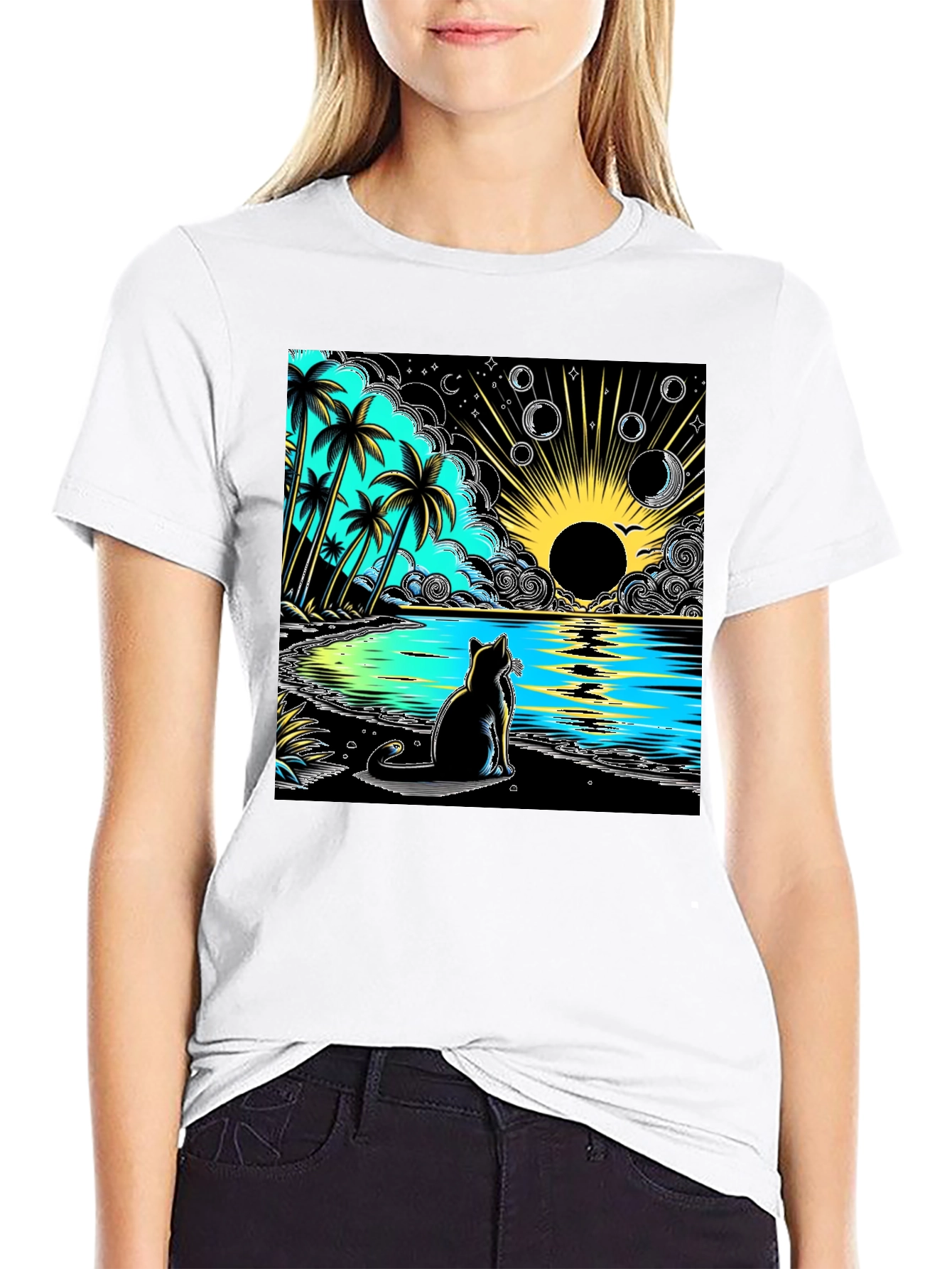 Tropical Cat Beach T-Shirt