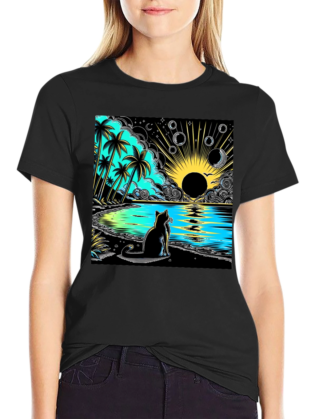 Tropical Cat Beach T-Shirt