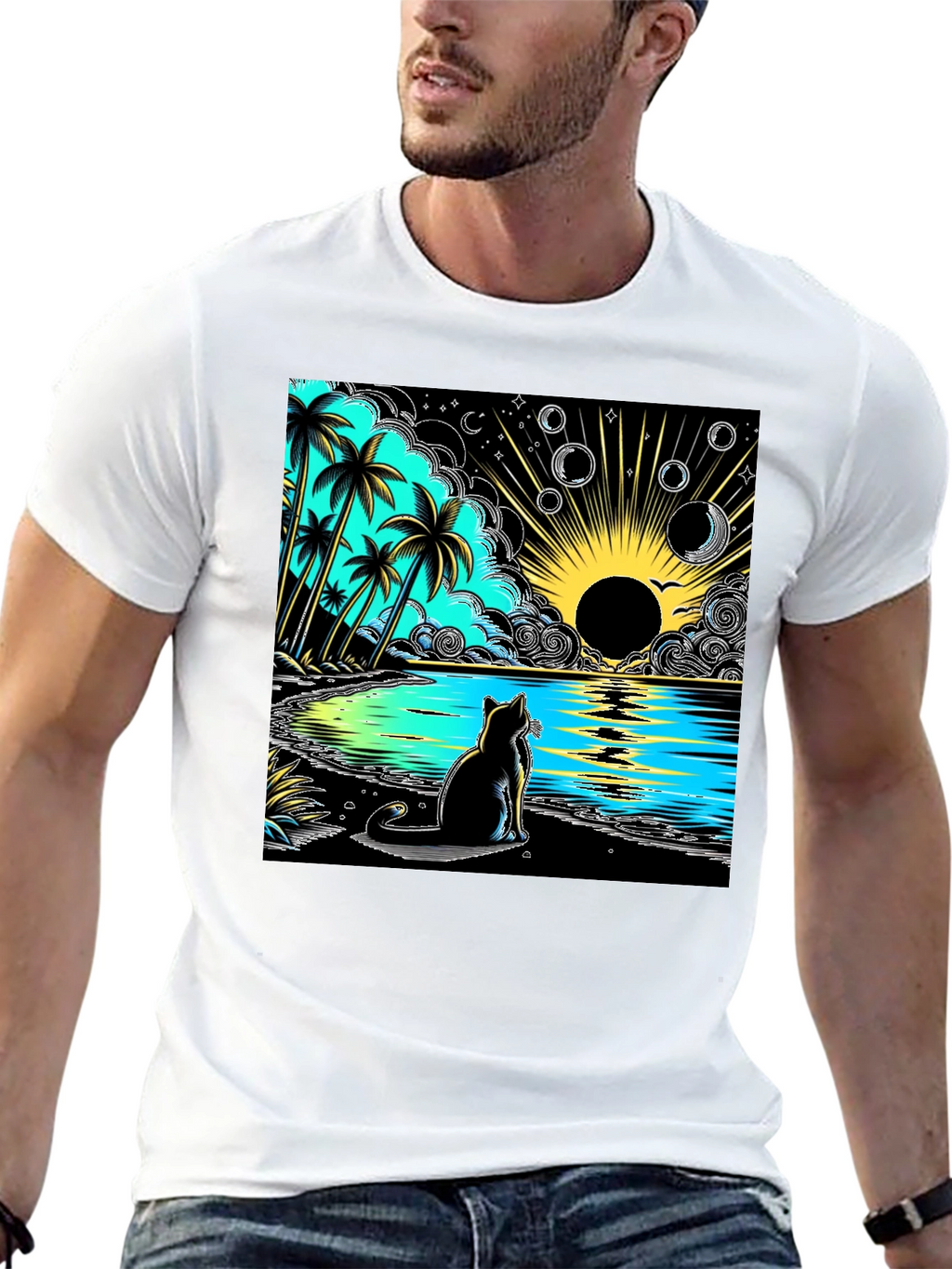Tropical Cat Beach T-Shirt