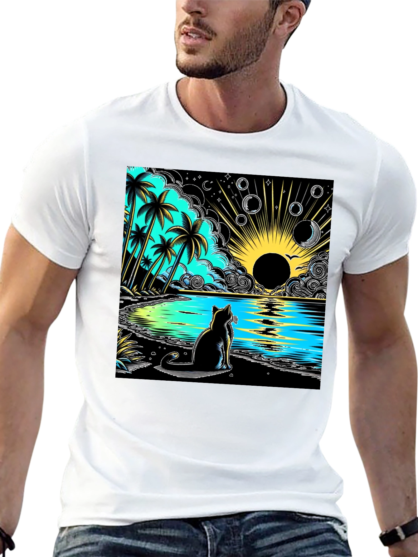 Tropical Cat Beach T-Shirt