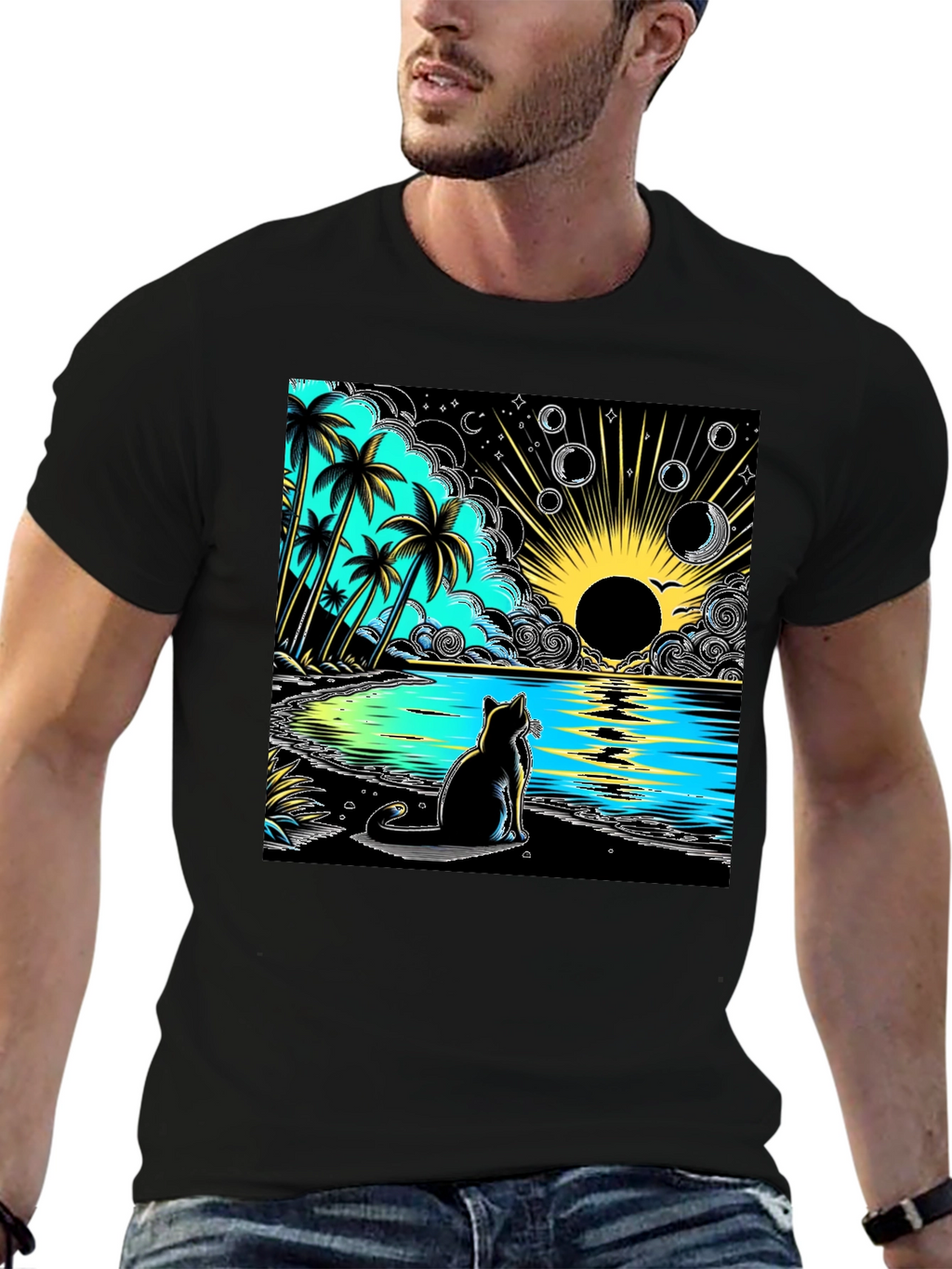 Tropical Cat Beach T-Shirt