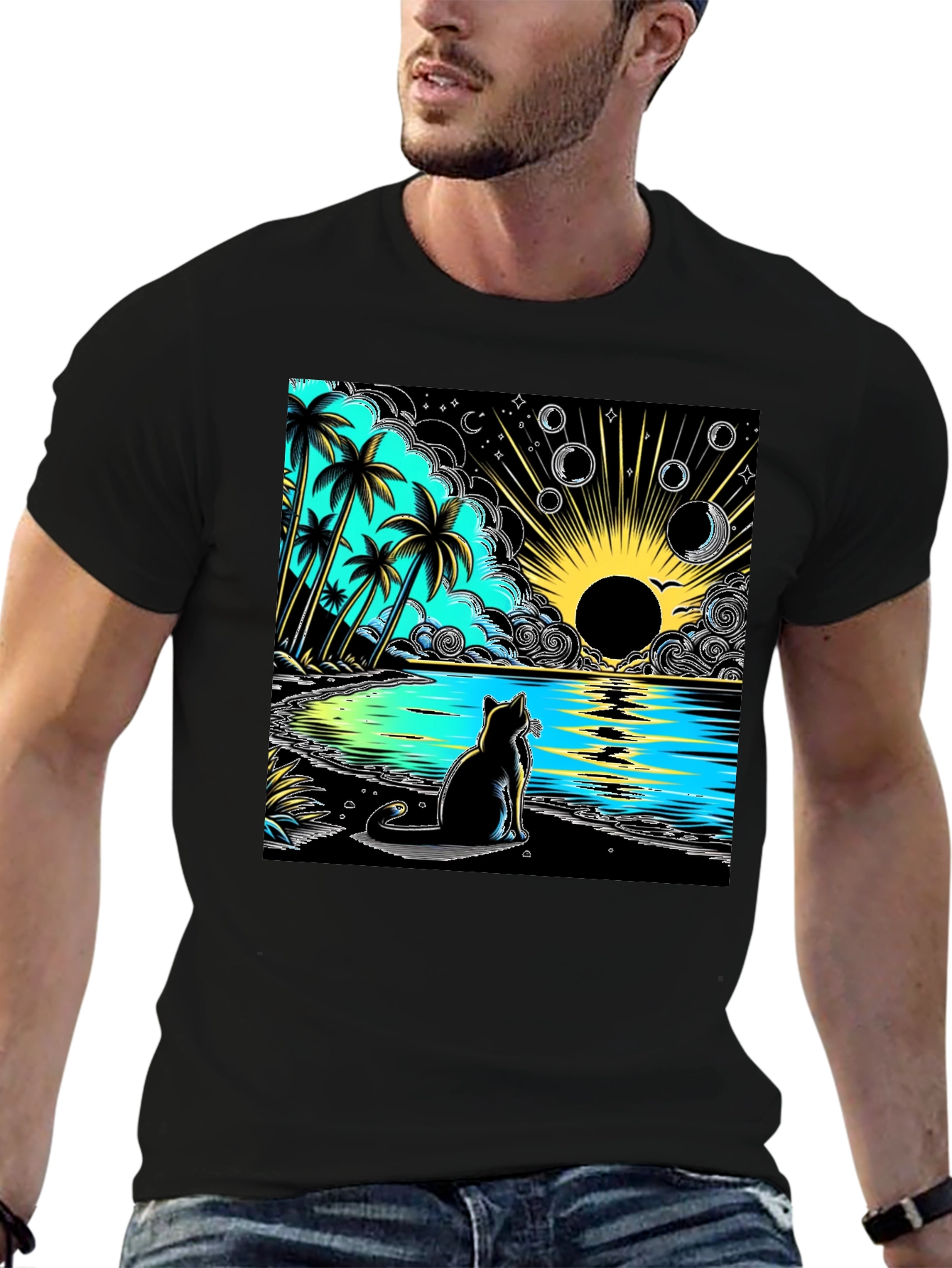 Tropical Cat Beach T-Shirt