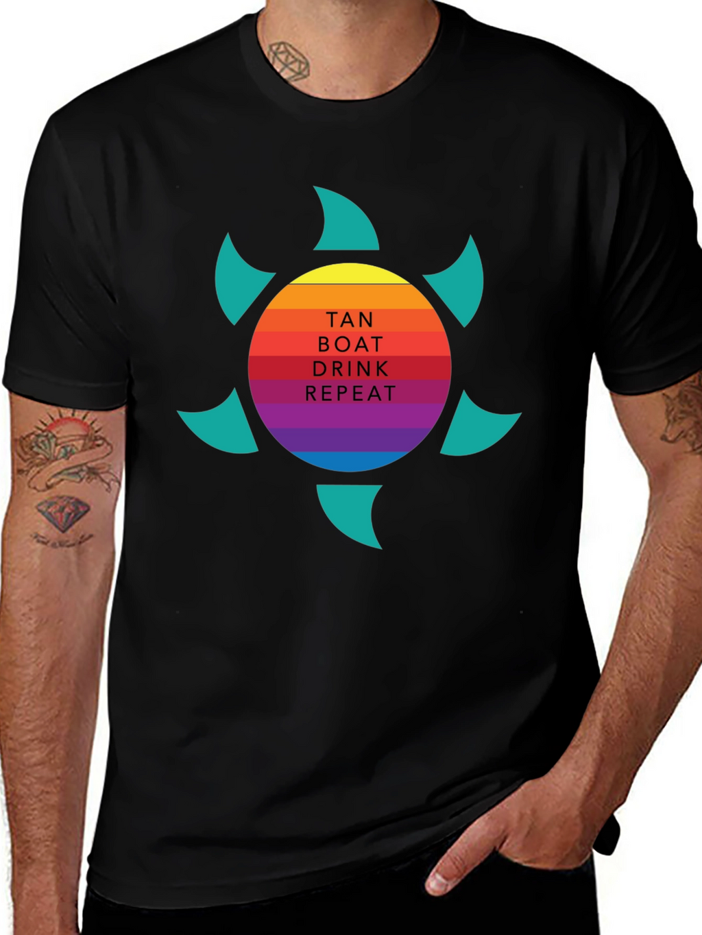 Tan Boat Drink Repeat Graphic Tee