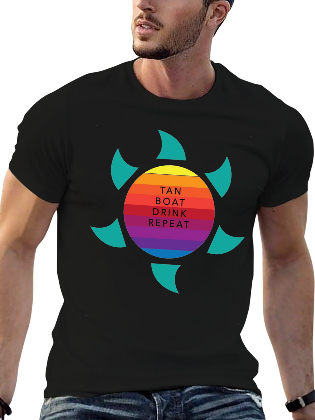 Tan Boat Drink Repeat Graphic Tee