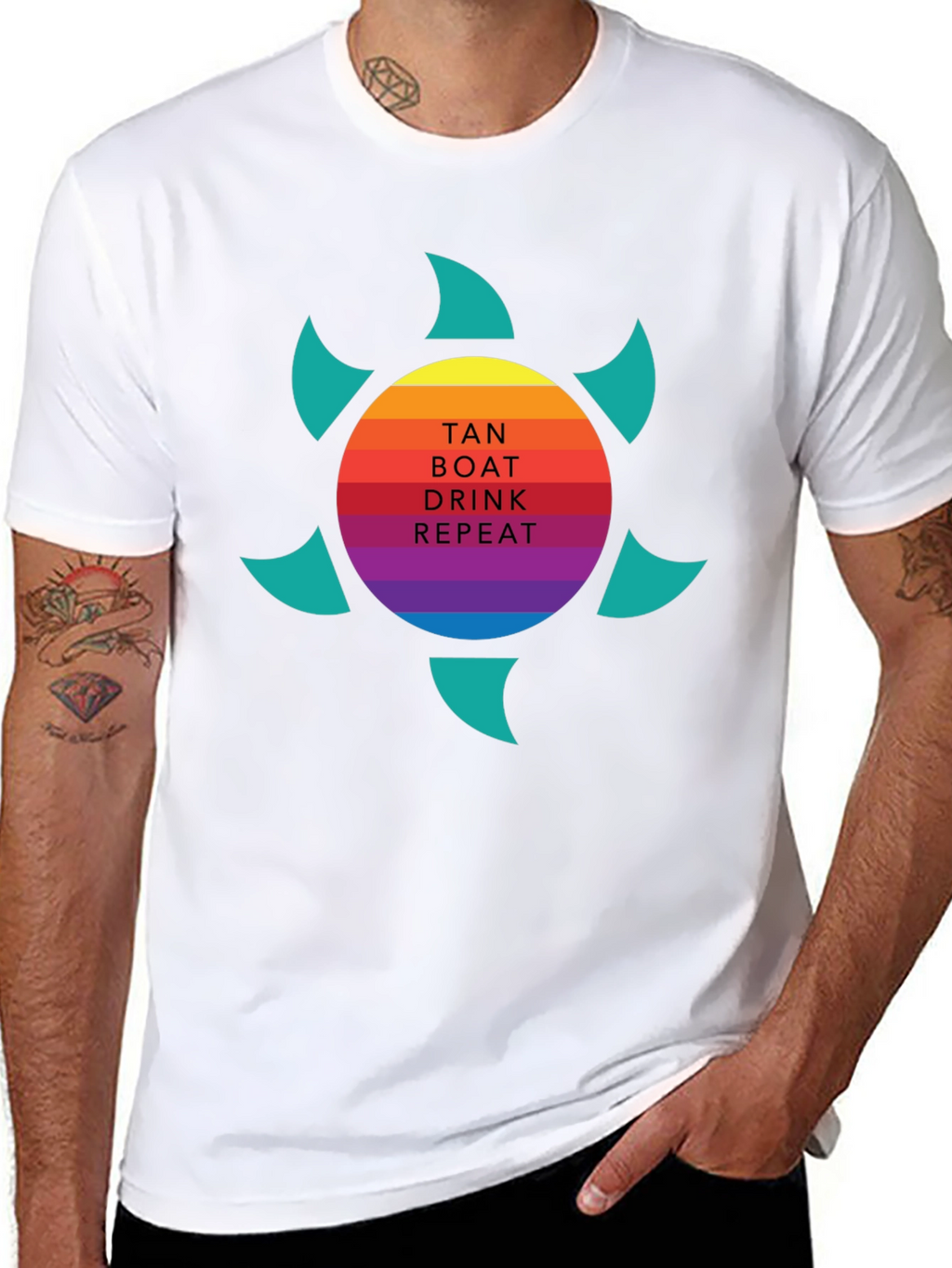Tan Boat Drink Repeat Graphic Tee
