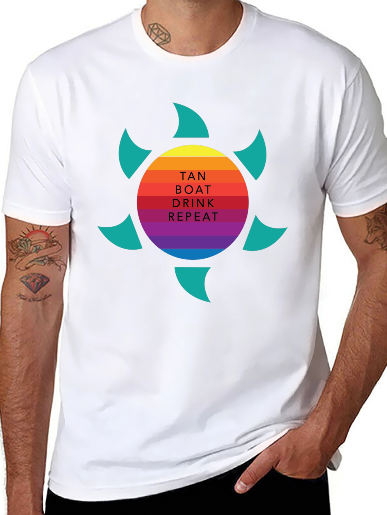 Tan Boat Drink Repeat Graphic Tee